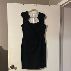 Calvin Klein Black Cap-Sleeve Sheath Dress with Front Cutout